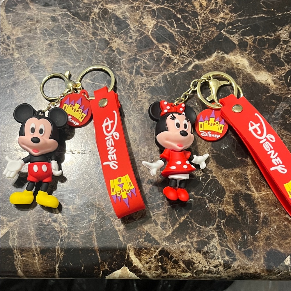 Disney Mickey & Minnie Mouse Keychains with Red and Yellow Accents
